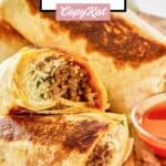 Homemade Taco Bell ground beef quesaritos on a wood board.