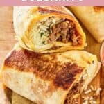 Homemade Taco Bell ground beef quesarito cut in half.