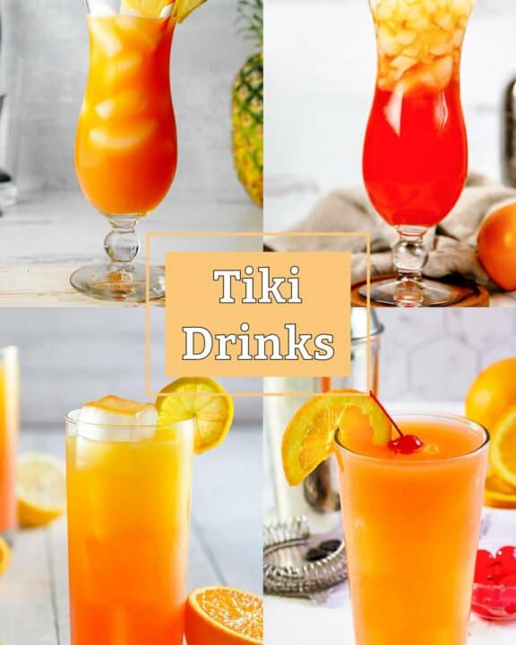 Four fruity tropical tiki drinks.