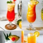 Four tropical tiki drinks.