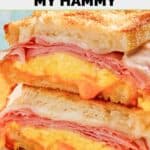Homemade Denny's moons over my hammy breakfast sandwich on a plate.