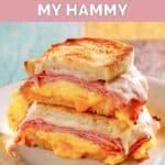 Homemade Denny's moons over my hammy sandwich on a plate.