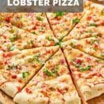 Copycat Red Lobster lobster pizza on a pizza peel.
