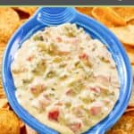 Rotel sausage cream cheese dip and round tortilla chips.