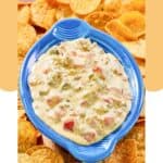 Rotel sausage cream cheese dip in a serving dish.