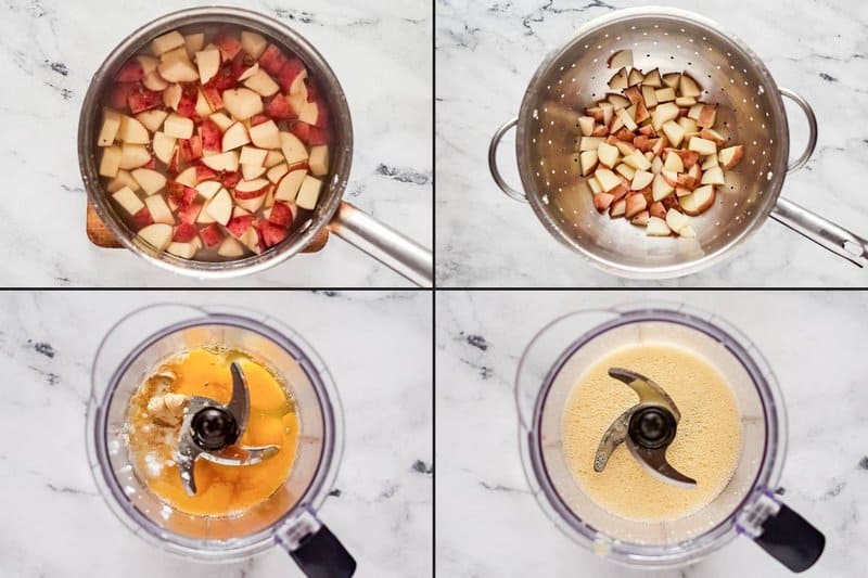 Preparing potatoes and egg mixture for copycat Starbucks bakes.