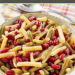 Grandma's three bean salad in a large bowl.