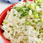 Homemade Houston's coleslaw garnished with fresh parsley and green onions.