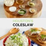 Copycat Houston's coleslaw ingredients and the slaw in a bowl.