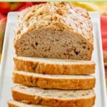 Apple bread loaf on a platter.