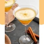 Two caramel apple martinis on a serving tray.