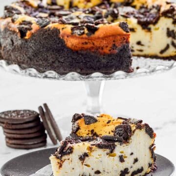 Copycat Cheesecake Factory Oreo cheesecake and some oreo cookies.