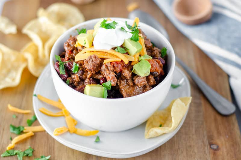 A bowl of homemade chili.