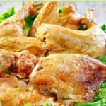 Deep fried turkey pieces on top of lettuce leaves on a platter.