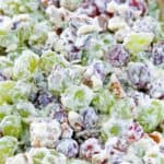 Creamy grape salad on a platter.