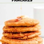 A stack of homemade IHOP pumpkin pancakes on a plate.