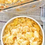 A bowl of squash casserole made with ritz crackers.