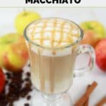 Homemade starbucks apple crisp macchiato, cinnamon sticks, and apples.