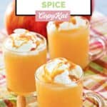 Homemade starbucks caramel apple spice drink in glass mugs.