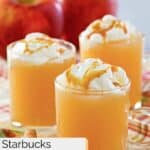 Homemade starbucks caramel apple spice drinks topped with whipped cream and caramel.