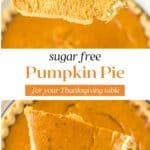 Slices of sugar free pumpkin pie on pie servers.