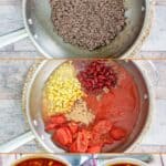Making taco soup and the soup in bowls.