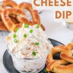 Creamy cold beer cheese dip and soft pretzels.