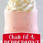 Copycat Chick Fil A peppermint shake with whipped cream and a cherry.