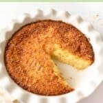 Coconut custard pie in a pie dish.