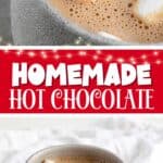 Homemade hot chocolate topped with mini marshmallows.