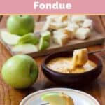 Homemade Melting Pot cheddar cheese fondue with apples and bread.