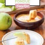 Homemade Melting Pot cheddar cheese fondue and apples.