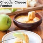 Homemade Melting Pot cheddar cheese fondue and dippers.
