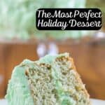 Pistachio layer cake slice on a plate.