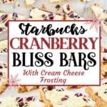 Homemade Starbucks cranberry bliss bars scattered on parchment paper.