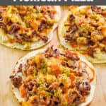 Three homemade taco villa mexican pizza things.