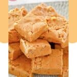 Homemade buttermilk fudge pieces on a plate.