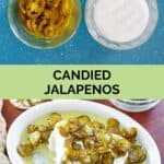 Candied jalapenos ingredients and them on top of cream cheese.