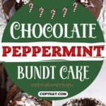 Chocolate peppermint bundt cake whole and sliced.