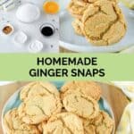 Ginger snaps ingredients and the cookies on a plate.