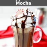 Homemade McDonald's peppermint mocha topped with whipped cream and chocolate syrup.