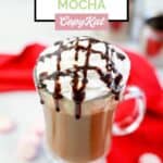 Homemade McDonald's peppermint mocha drink in a glass mug.