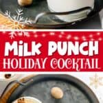 Two glasses of homemade milk punch on a tray.
