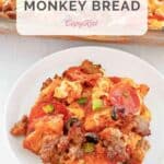A serving of pizza monkey bread on a small plate.