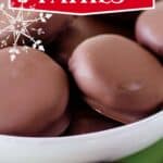 Homemade york peppermint patties in a bowl.