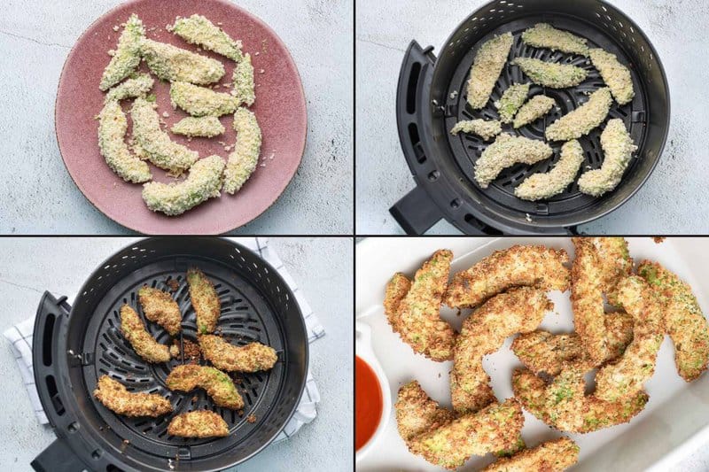 Cooking and serving air fryer avocado fries.