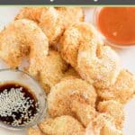 Air fryer shrimp tempura served with two dipping sauces.