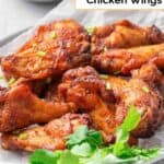 A plate of air fryer sweet and spicy wings.