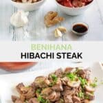 Homemade Benihana steak ingredients and the finished dish.