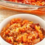Homemade cabbage roll casserole in a bowl.